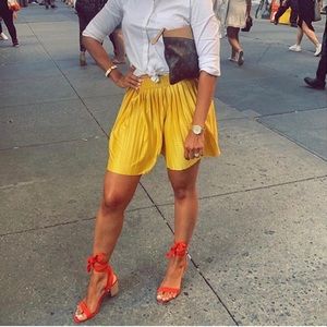 Coral/red lace up block heel sandals